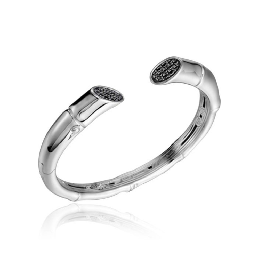 John Hardy Bamboo Collection Sterling Silver Lava Kick Cuff with Black Sapphire